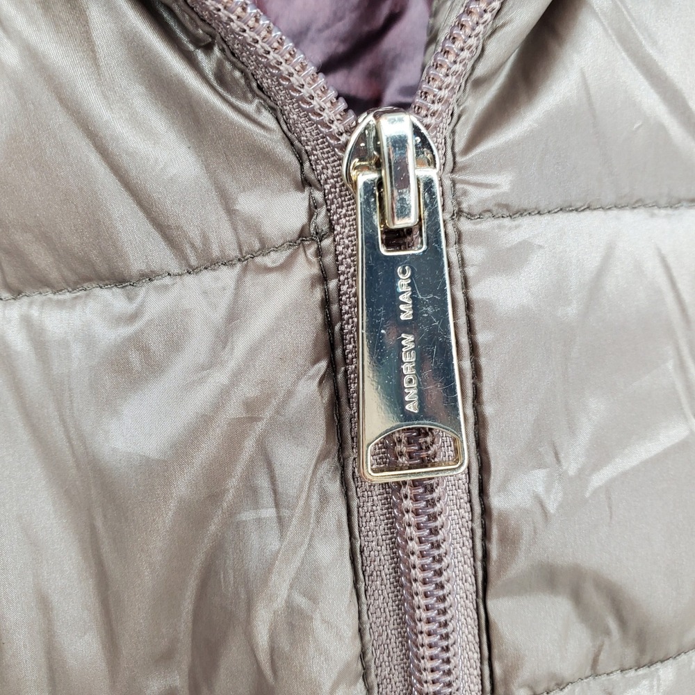 Andrew Marc Womens Packable Down Puffer Jacket Taupe Large Long Lightweight Coat - Picture 4 of 10
